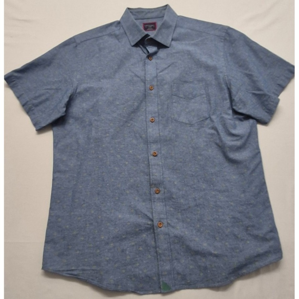 Untuckit men's blue short‎ sleeve button up floral print shirt LG Cotton